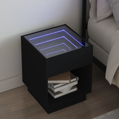 Mesa de cabeceira com luzes LED Infinity 40x40x50 cm preto