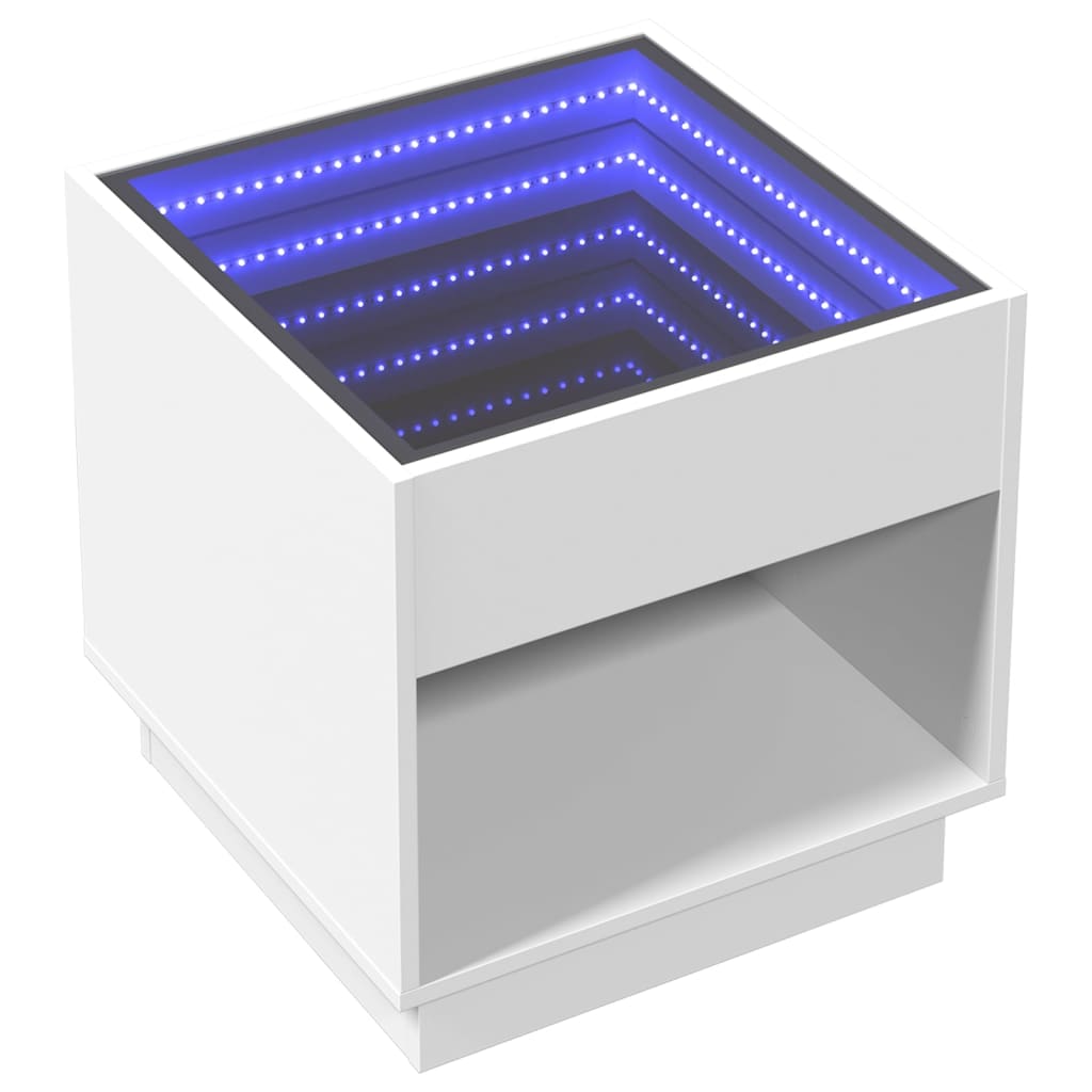 Mesa de cabeceira com luzes LED Infinity 50x50x50 cm branco