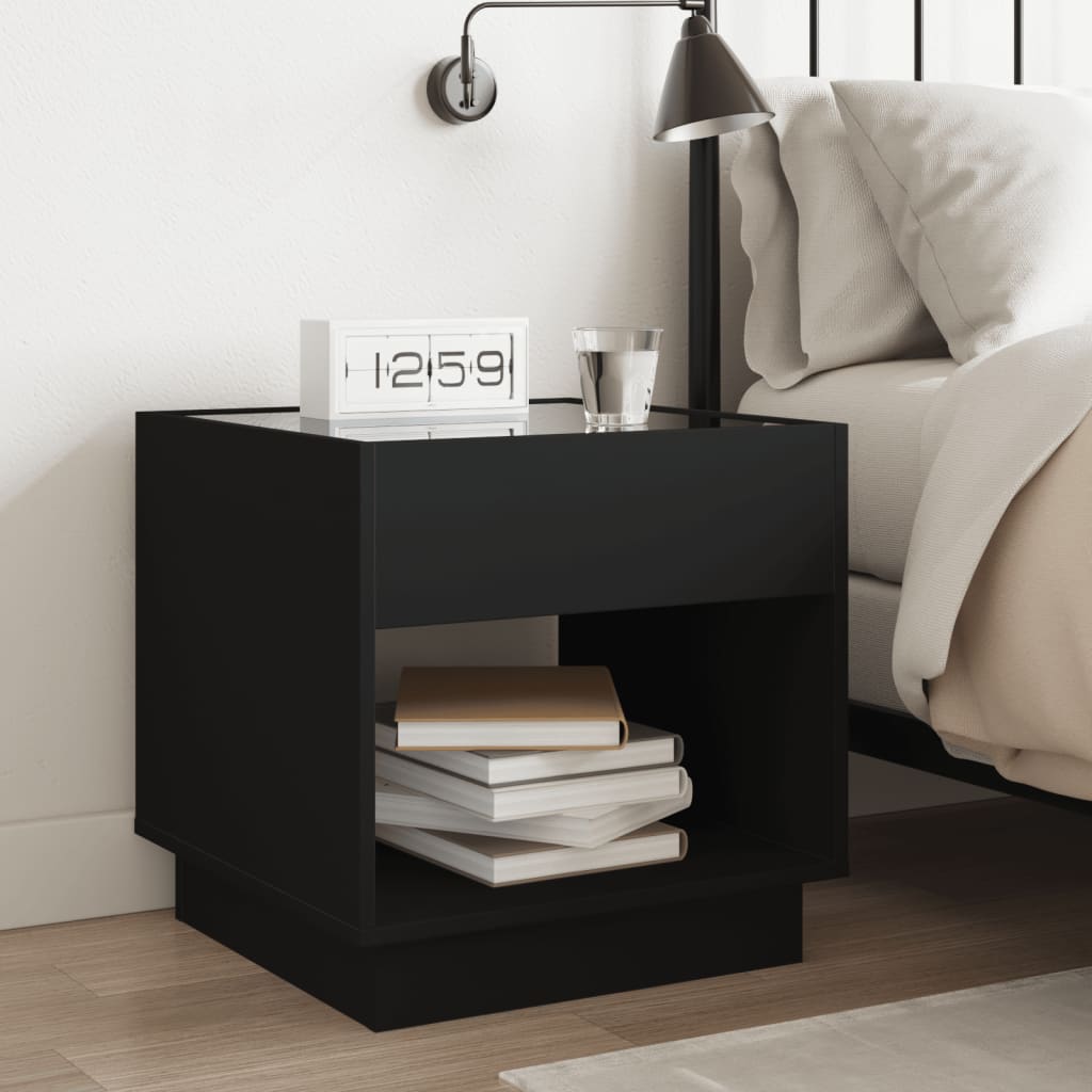 Mesa de cabeceira com luzes LED Infinity 50x50x50 cm preto