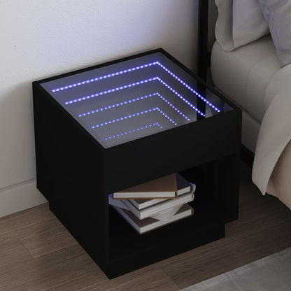 Mesa de cabeceira com luzes LED Infinity 50x50x50 cm preto