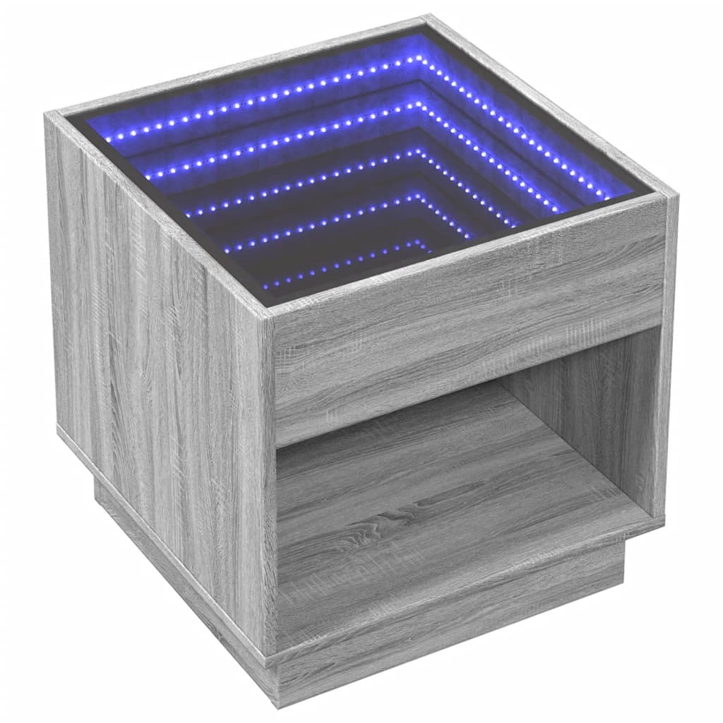 Mesa de cabeceira c/ LED Infinity 50x50x50 cm cinzento sonoma