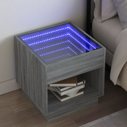 Mesa de cabeceira c/ LED Infinity 50x50x50 cm cinzento sonoma