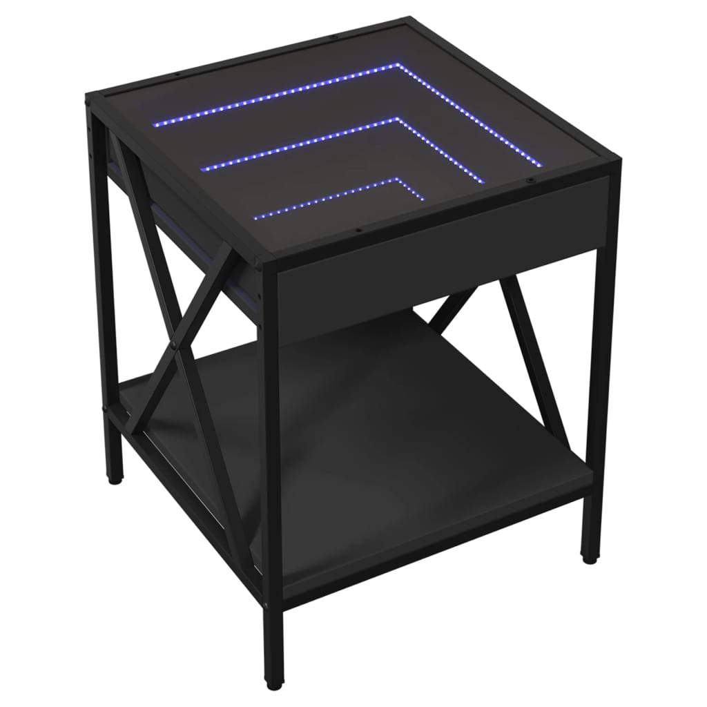 Mesa de cabeceira com luzes LED Infinity 40x40x49 cm preto