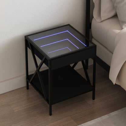 Mesa de cabeceira com luzes LED Infinity 40x40x49 cm preto