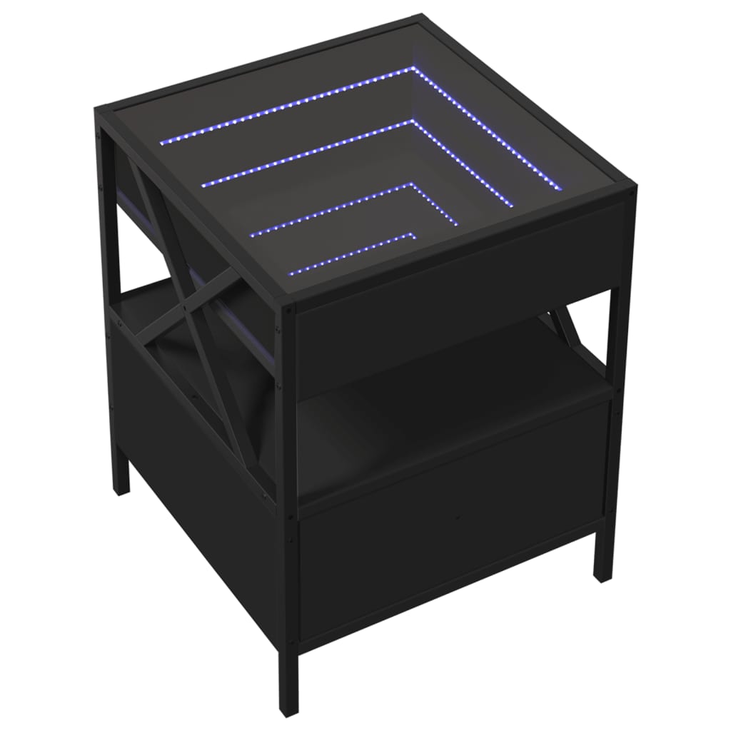 Mesa de cabeceira com luzes LED Infinity 40x40x51 cm preto