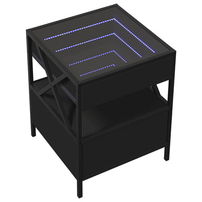 Mesa de cabeceira com luzes LED Infinity 40x40x51 cm preto