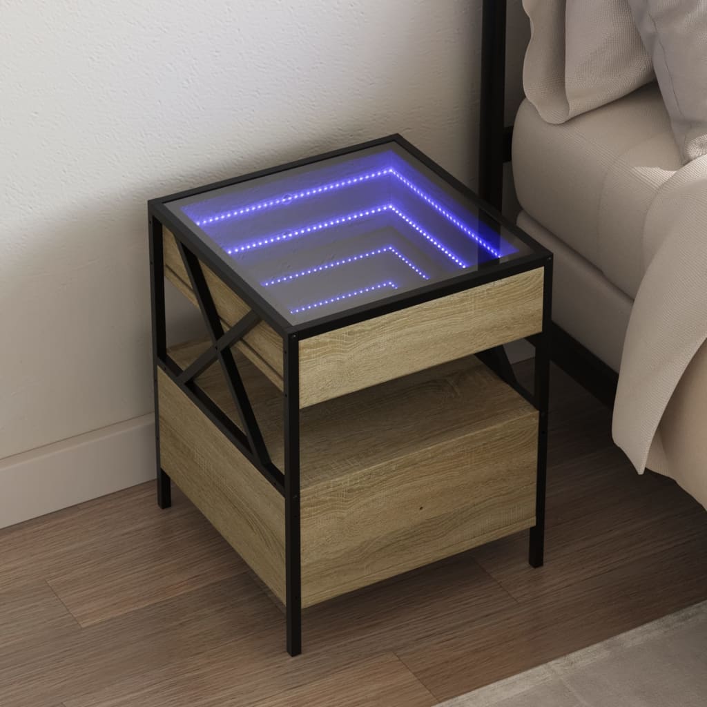 Mesa de cabeceira c/ LED Infinity 40x40x51 cm carvalho sonoma