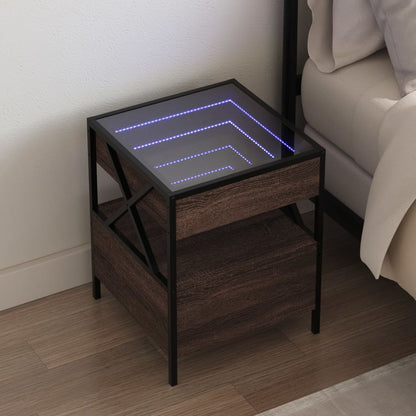 Mesa de cabeceira c/ LED Infinity 40x40x51 cm carvalho castanho