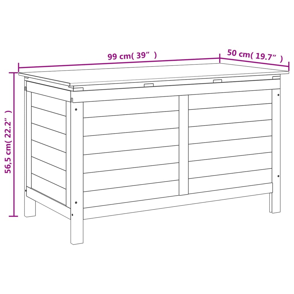 Caixa para almofadões de exterior 99x50x56,5 cm abeto maciço