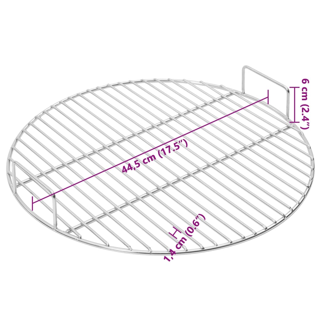 Grelha p/ churrasco redonda c/ pegas Ø44,5cm aço inoxidável 304