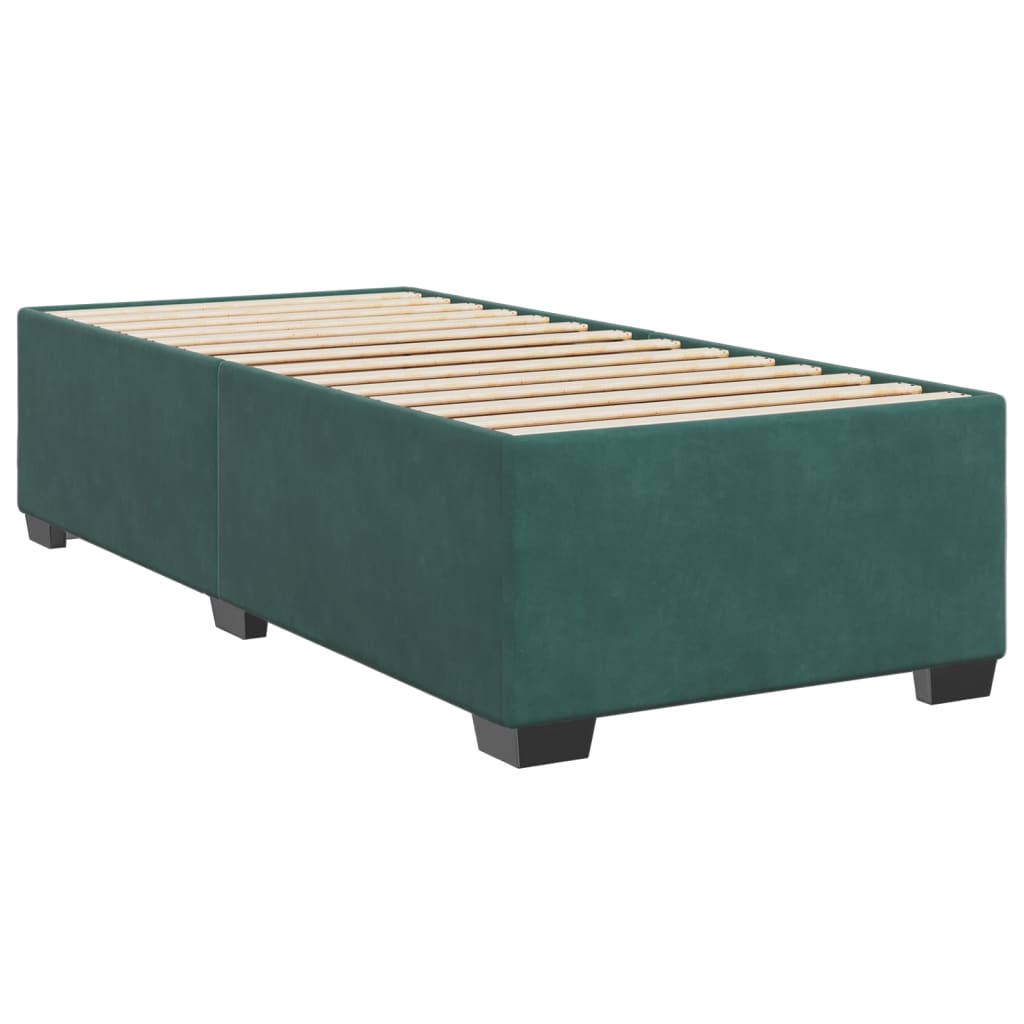 Estrutura de cama sem colchão 100x200 cm veludo verde-escuro