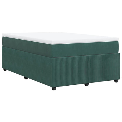 Cama boxspring com colchão 120x200 cm veludo verde-escuro