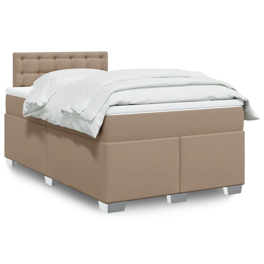 Cama boxspring c/ colchão 120x190cm couro artificial cappuccino