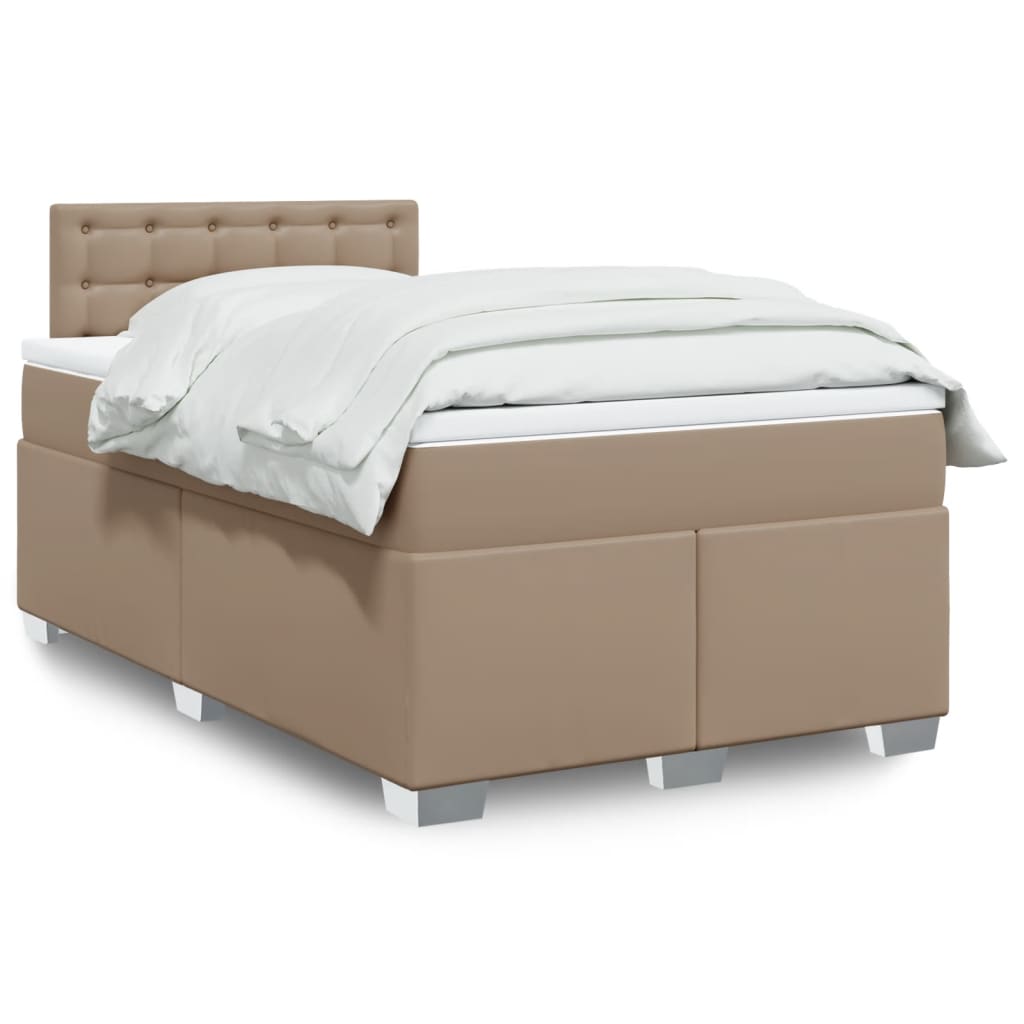 Cama boxspring c/ colchão 120x190cm couro artificial cappuccino