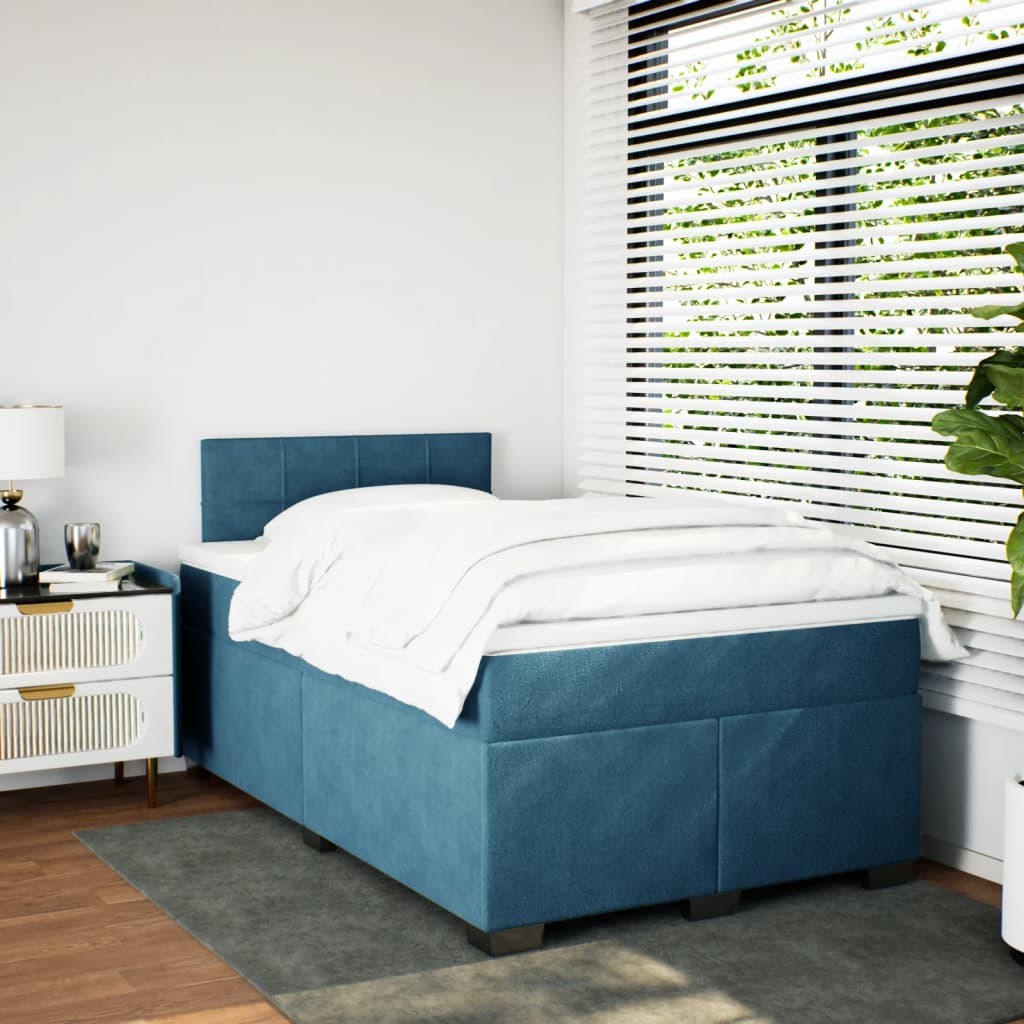 Cama boxspring com colchão 120x190 cm veludo azul-escuro