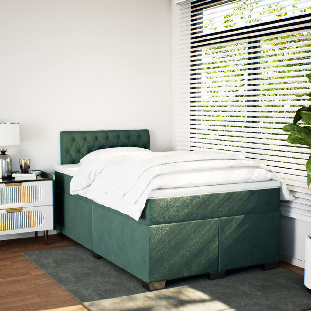 Cama boxspring com colchão 120x190 cm veludo verde-escuro