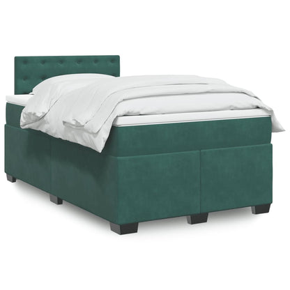 Cama boxspring com colchão 120x190 cm veludo verde-escuro