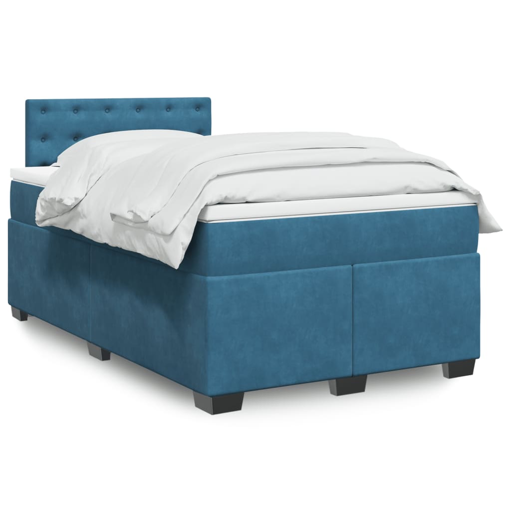 Cama boxspring com colchão 120x190 cm veludo azul-escuro