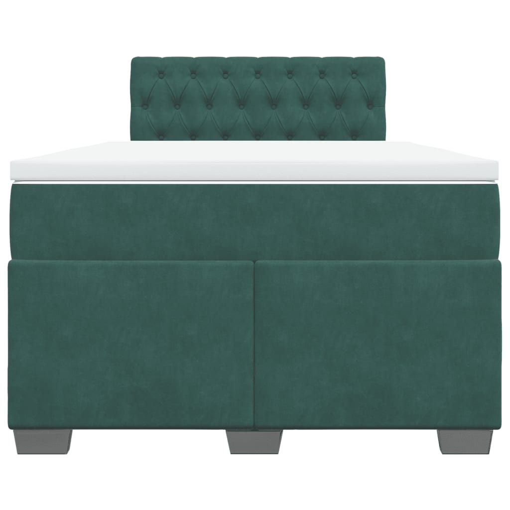 Cama boxspring com colchão 120x200 cm veludo verde-escuro