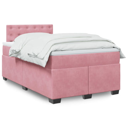 Cama boxspring com colchão 120x200 cm veludo rosa