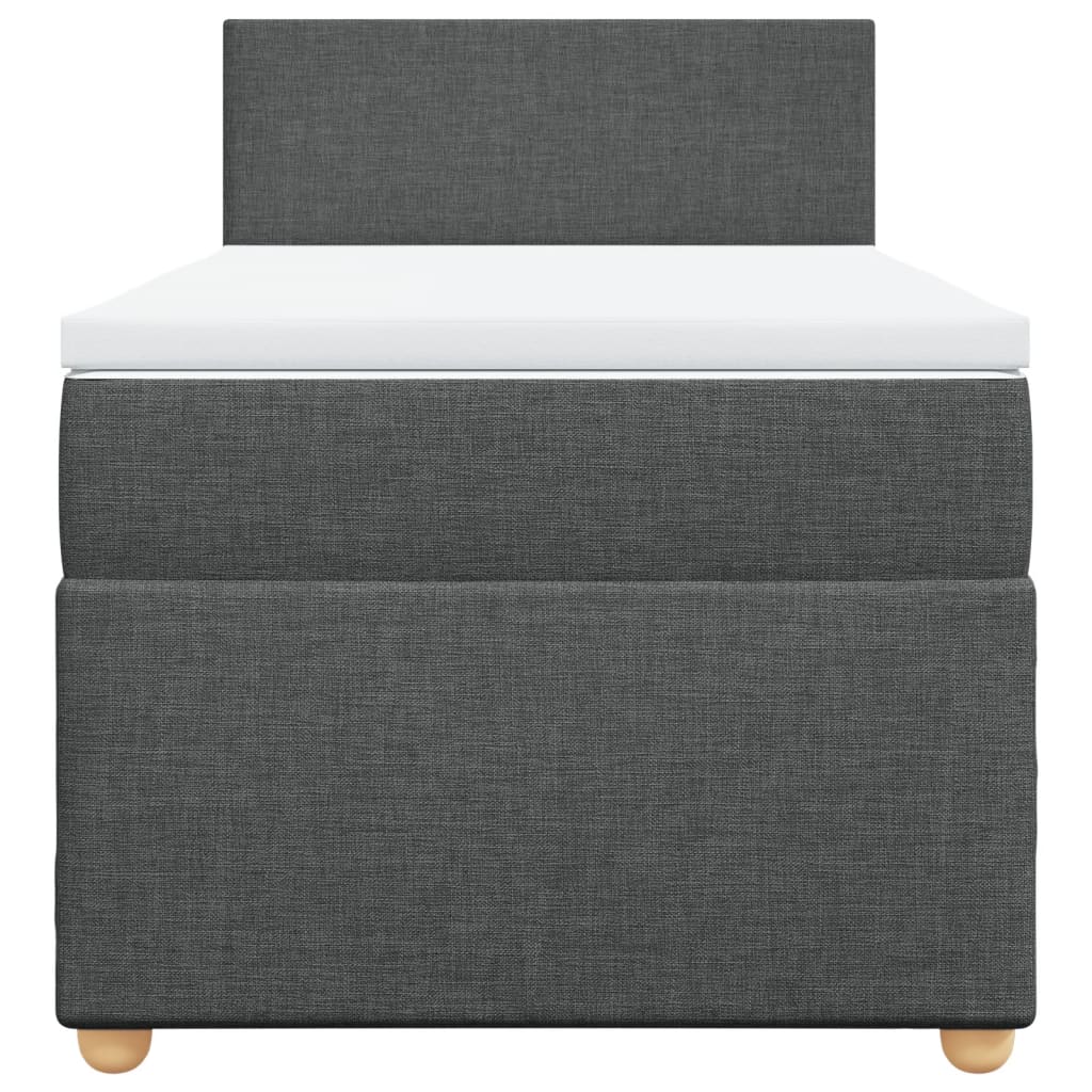 Cama box spring com colchão solteiro tecido cinzento-escuro