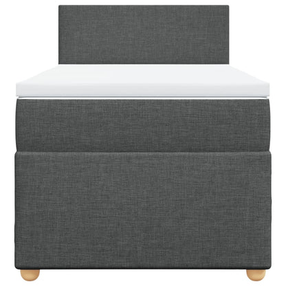 Cama box spring com colchão solteiro tecido cinzento-escuro