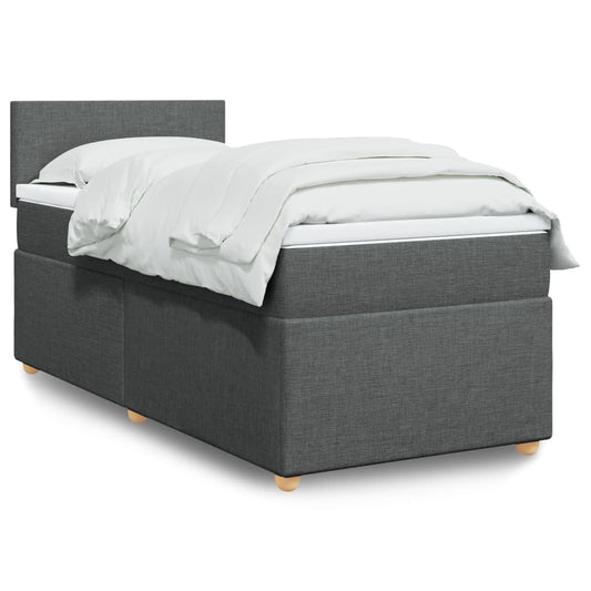 Cama box spring com colchão solteiro tecido cinzento-escuro