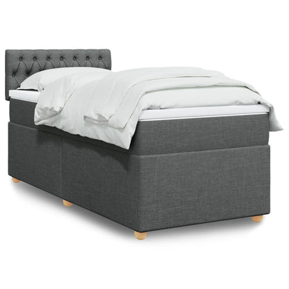 Cama box spring com colchão solteiro tecido cinzento-escuro