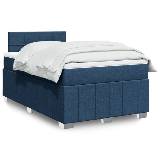 Cama boxspring com colchão 120x190 cm tecido azul