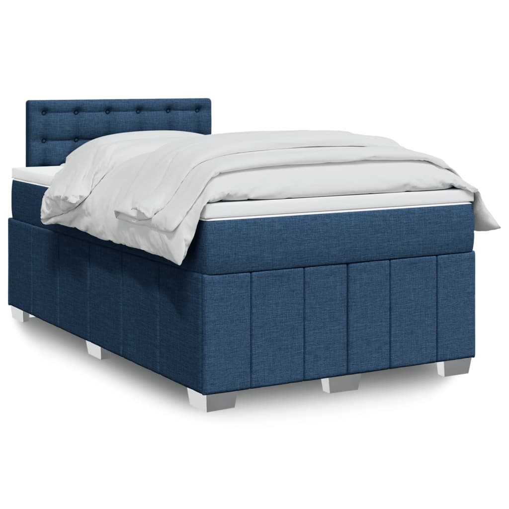 Cama boxspring com colchão 120x190 cm tecido azul