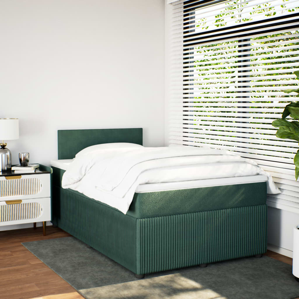 Cama boxspring com colchão 120x190 cm veludo verde-escuro