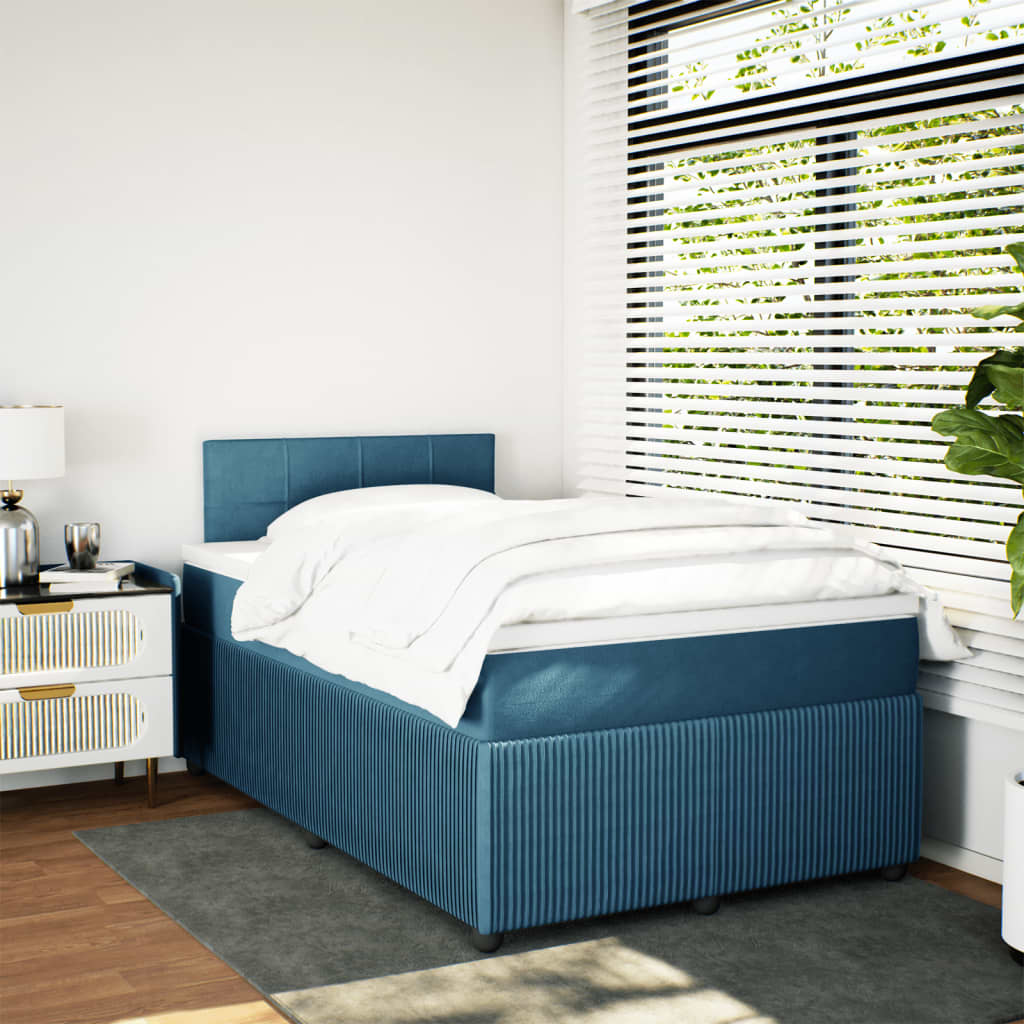 Cama boxspring com colchão 120x190 cm veludo azul