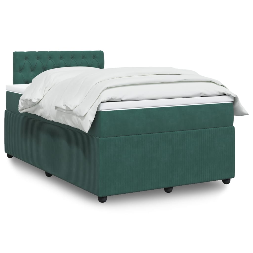 Cama boxspring com colchão 120x200 cm veludo verde-escuro