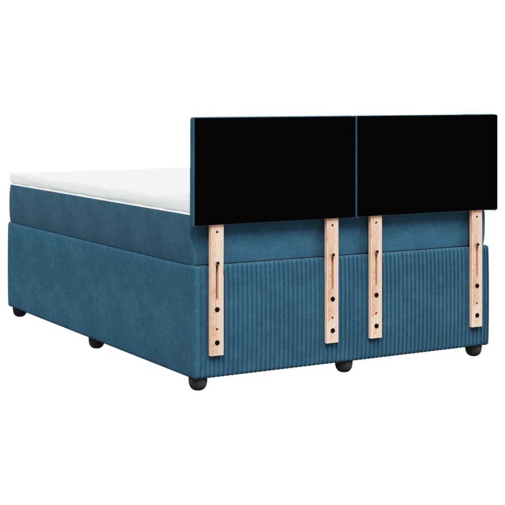 Cama boxspring com colchão 140x190 cm veludo azul