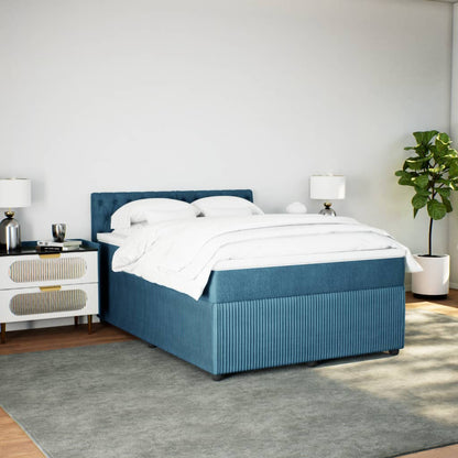 Cama boxspring com colchão 140x190 cm veludo azul