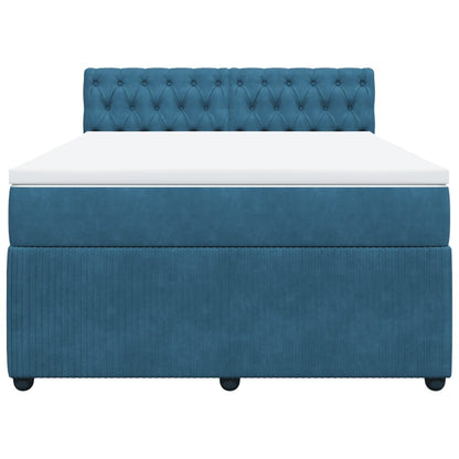 Cama boxspring com colchão 140x190 cm veludo azul