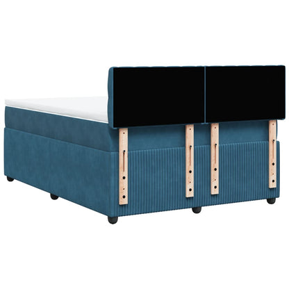 Cama boxspring com colchão 140x190 cm veludo azul