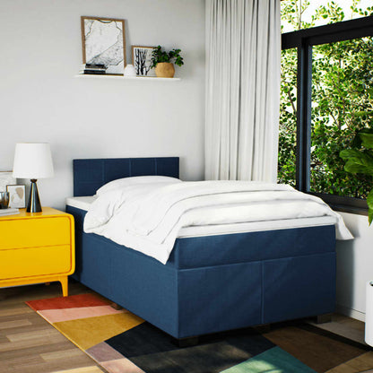 Cama boxspring com colchão 120x190 cm tecido azul