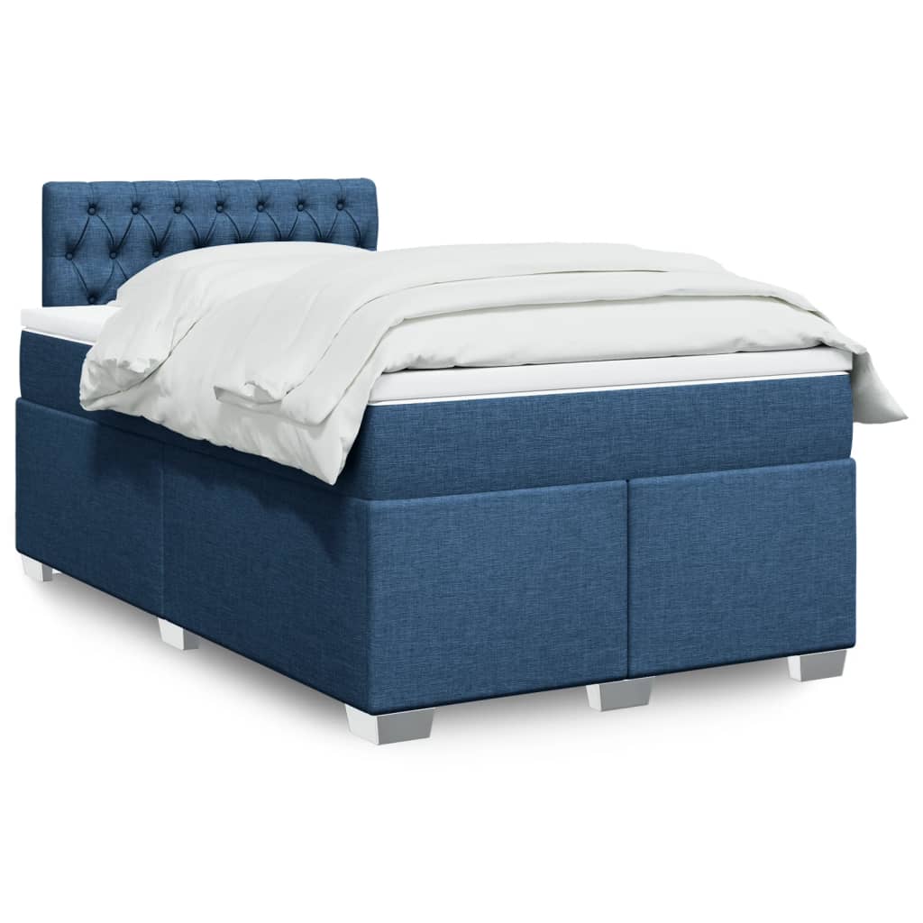 Cama boxspring com colchão 120x190 cm tecido azul