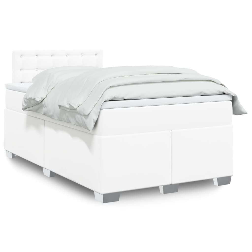 Cama boxspring com colchão 120x190 cm couro artificial branco