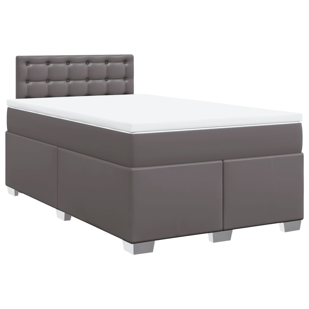 Cama boxspring com colchão 120x190 cm couro artificial cinzento