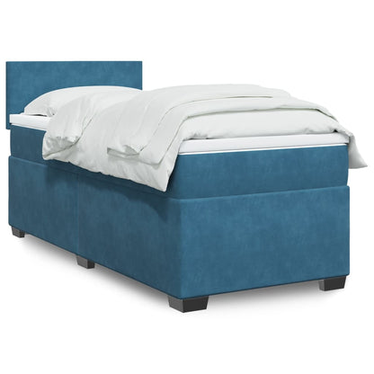 Cama boxspring com colchão 100x200 cm veludo azul