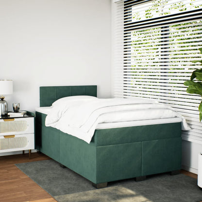 Cama boxspring com colchão 120x190 cm veludo verde-escuro