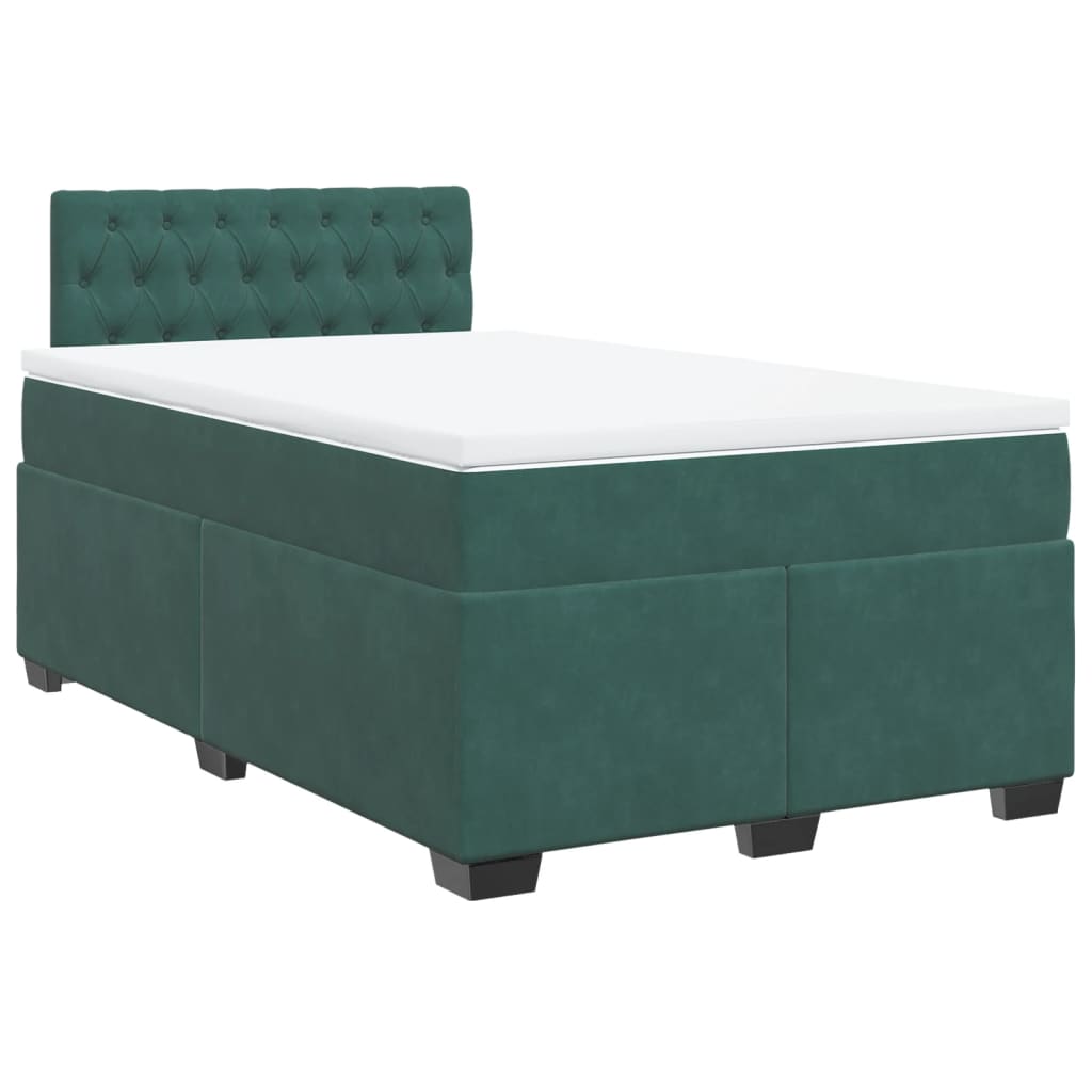 Cama boxspring com colchão 120x190 cm veludo verde-escuro