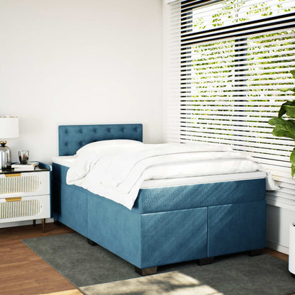 Cama boxspring com colchão 120x190 cm veludo azul