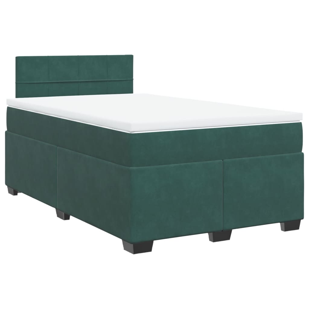 Cama boxspring com colchão 120x200 cm veludo verde-escuro