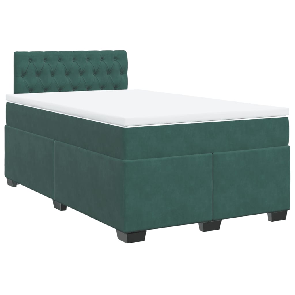 Cama boxspring com colchão 120x200 cm veludo verde-escuro