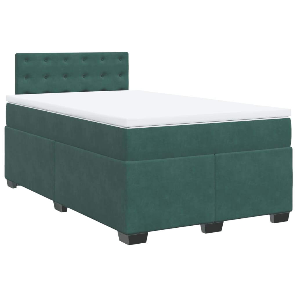 Cama boxspring com colchão 120x200 cm veludo verde-escuro