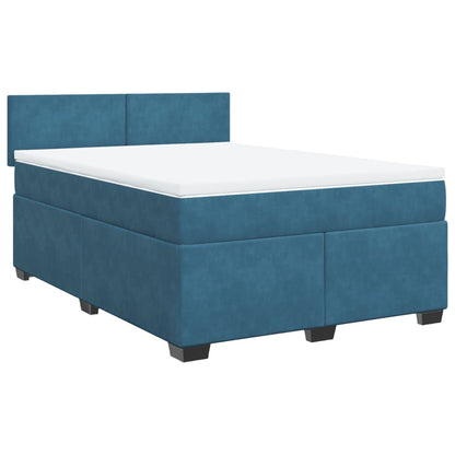 Cama boxspring com colchão 140x190 cm veludo azul