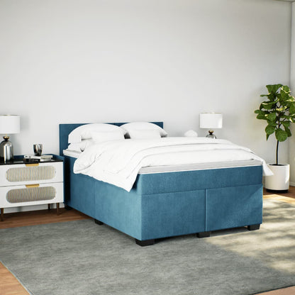 Cama boxspring com colchão 140x190 cm veludo azul